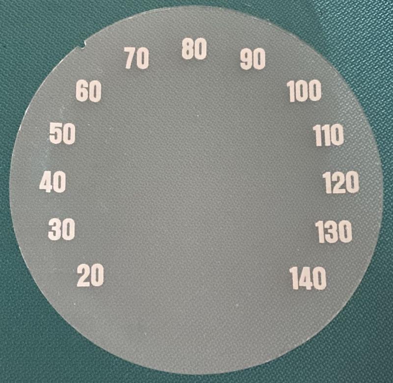 Glasbeschriftung Tachometer  20 - 140 m/h
